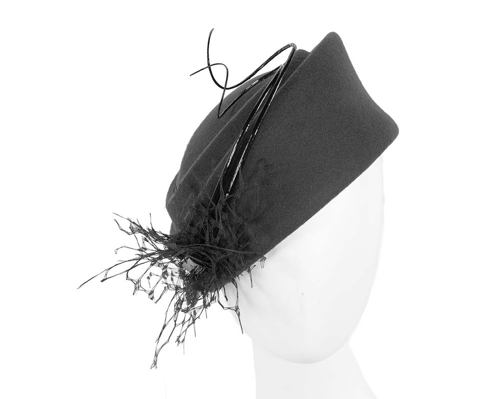Large black winter felt pillbox hat for races buy online in Australia F572B-0